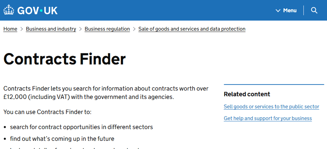 Contracts Finder on GOV.UK — the legacy register of PCR 2015 procurements and historic awards