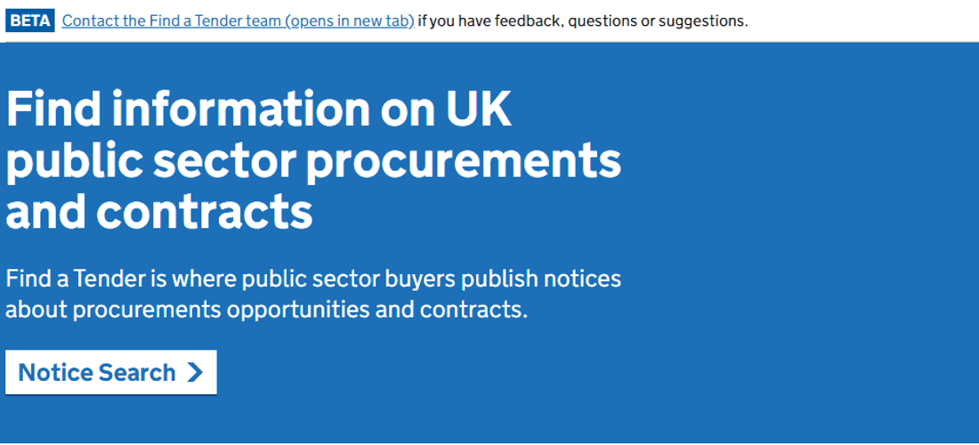 The Find a Tender service on GOV.UK — the current platform for UK public procurement notices